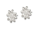 Rhodium Over Sterling Silver Polished and Textured Sunflower Post Earrings