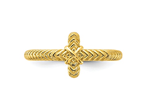 Sterling Silver Stackable Expressions Gold-plated Textured Cross Ring