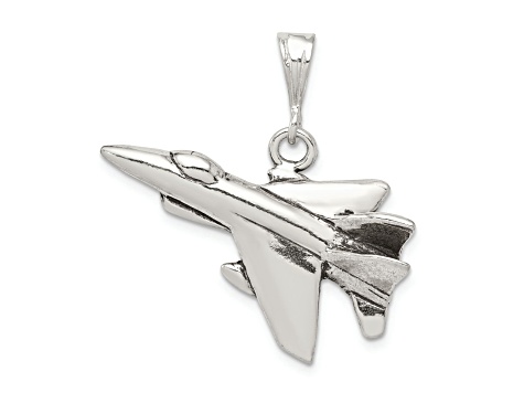 Sterling Silver Antiqued Jet Fighter Angled Pendant