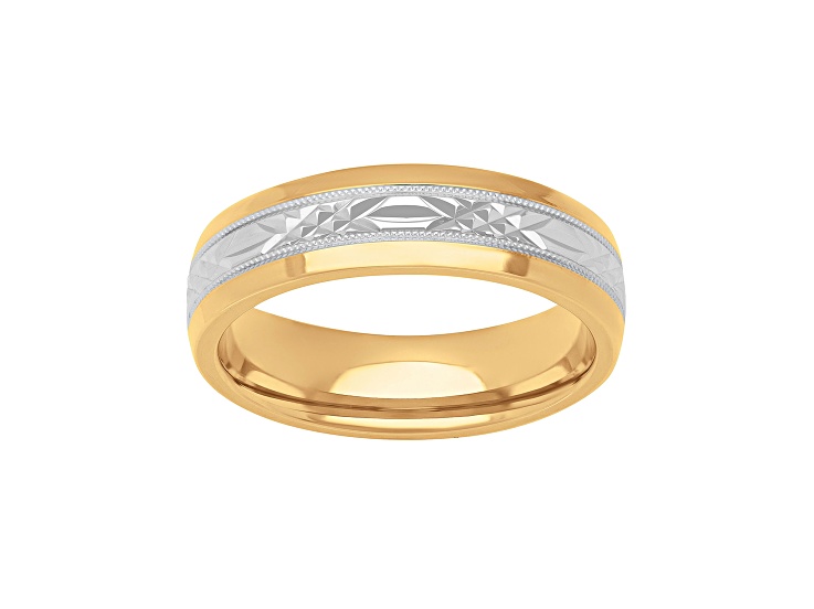 Rammer.ひな祭り.silver. gold.ゴールド18K 6mm Low Dome Textured Band in Two-Tone 18k Yellow Gold over