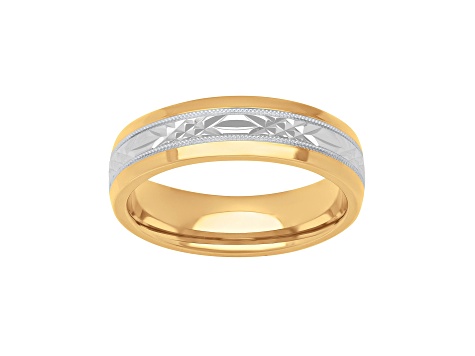 6mm Low Dome Textured Band in Two-Tone 18k Yellow Gold over Sterling Silver & Sterling Silver