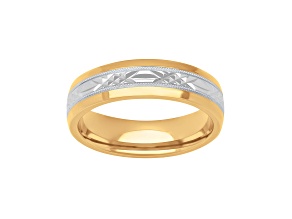 6mm Low Dome Textured Band in Two-Tone 18k Yellow Gold over Sterling Silver & Sterling Silver