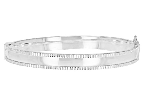 950 Sterling Silver 8mm Diamond-Cut Border Bangle