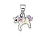 Rhodium Over Sterling Silver Multi-color Enameled Unicorn Children's Pendant