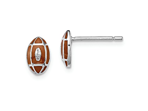 Rhodium Over Sterling Silver Enamel Football Post Earrings