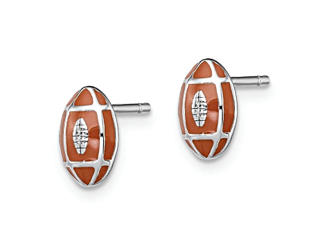 Rhodium Over Sterling Silver Enamel Football Post Earrings