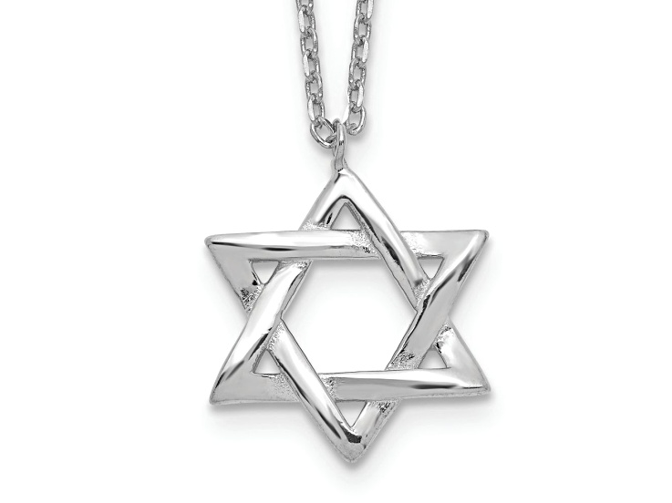 Rhodium Over Sterling Silver Star of David 16.5-inch plus 2-inch Extension Necklace