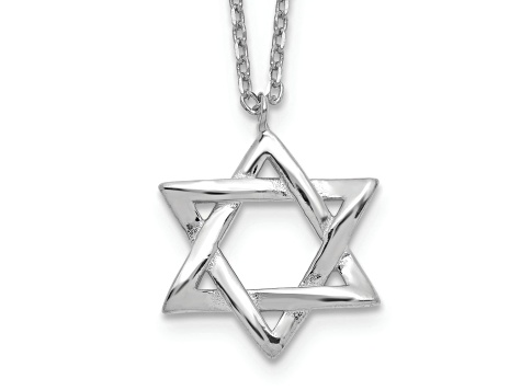 Rhodium Over Sterling Silver Star of David 16.5-inch plus 2-inch Extension Necklace