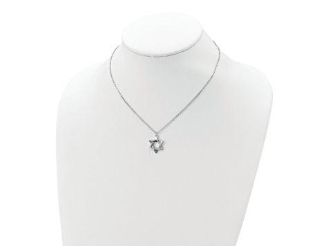 Rhodium Over Sterling Silver Star of David 16.5-inch plus 2-inch Extension Necklace
