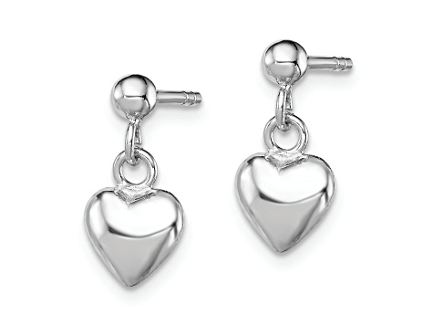 Rhodium Over Sterling Silver  Heart Children's Post Dangle Earrings