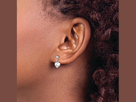 Rhodium Over Sterling Silver  Heart Children's Post Dangle Earrings