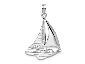Rhodium Over Sterling Silver Polished Sailboat Pendant