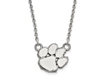 Rhodium Over Sterling Silver LogoArt Clemson University Tiger Paw Small Pendant Necklace