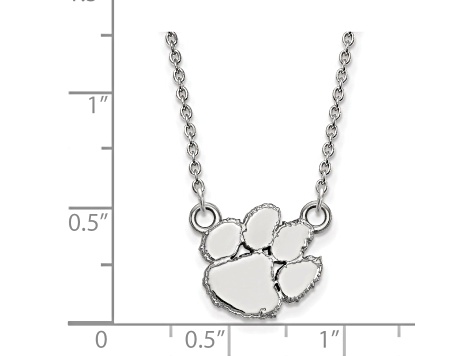 Rhodium Over Sterling Silver LogoArt Clemson University Tiger Paw Small Pendant Necklace