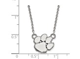 Rhodium Over Sterling Silver LogoArt Clemson University Tiger Paw Small Pendant Necklace
