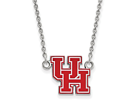 Rhodium Over Sterling Silver LogoArt University of Houston Small Enamel Pendant Necklace