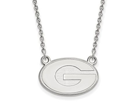 Rhodium Over Sterling Silver LogoArt University of Georgia Small Pendant Necklace
