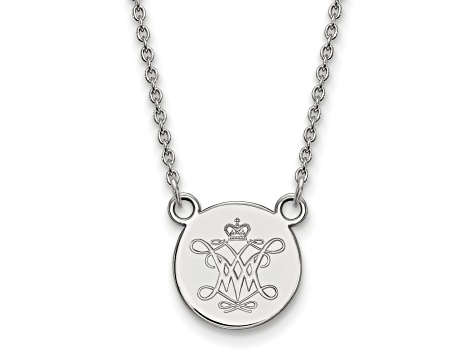 Rhodium Over Sterling Silver LogoArt College of William and Mary Small Disc Pendant Necklace