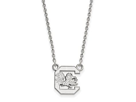Rhodium Over Sterling Silver LogoArt University of South Carolina Small Pendant Necklace