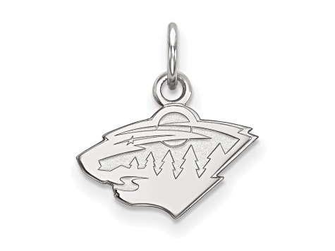 Rhodium Over Sterling Silver NHL LogoArt Minnesota Wild Extra Small Pendant