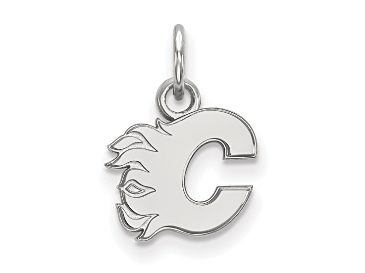Rhodium Over Sterling Silver NHL LogoArt Calgary Flames Extra Small Pendant