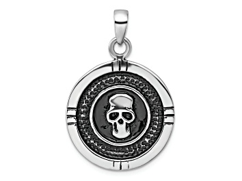 Picture of Rhodium Over Sterling Silver Antiqued Skull Pendant