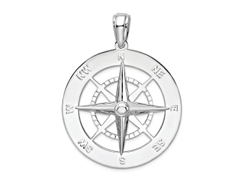Picture of Rhodium Over Sterling Silver Polished Large Nautical Compass Pendant