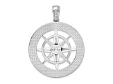 Rhodium Over Sterling Silver Polished Large Nautical Compass Pendant
