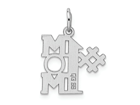 Rhodium Over Sterling Silver # 1 Mom Polished Charm