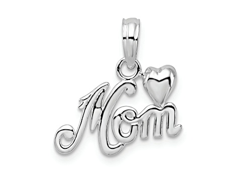 Sterling Silver Polished Mom with Heart Pendant