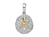 Rhodium Over Sterling Silver Textured Sand Dollar with 14k Accent Starfish Pendant