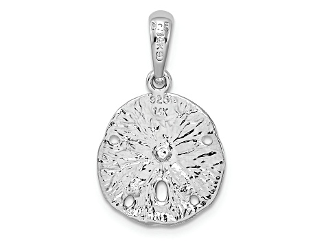 Rhodium Over Sterling Silver Textured Sand Dollar with 14k Accent Starfish Pendant