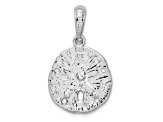 Rhodium Over Sterling Silver Textured Sand Dollar with 14k Accent Starfish Pendant
