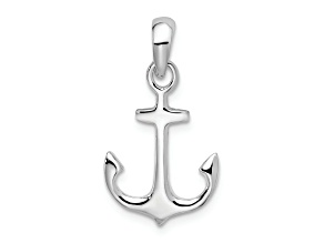 Rhodium Over Sterling Silver Polished 3D Anchor Pendant