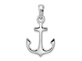 Rhodium Over Sterling Silver Polished 3D Anchor Pendant