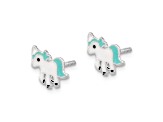 Rhodium Over Sterling Silver Enamel Unicorn Post Earrings