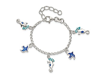 Picture of Sterling Silver Enamel Seahorse and Birds with 1-inch Extension Children's Bracelet