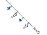 Sterling Silver Enamel Seahorse and Birds with 1-inch Extension Children's Bracelet