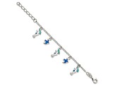 Sterling Silver Enamel Seahorse and Birds with 1-inch Extension Children's Bracelet