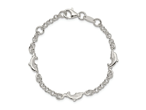 Sterling Silver Polished Dolphins with 0.5-inch Extension Children's Bracelet