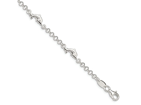 Sterling Silver Polished Dolphins with 0.5-inch Extension Children's Bracelet