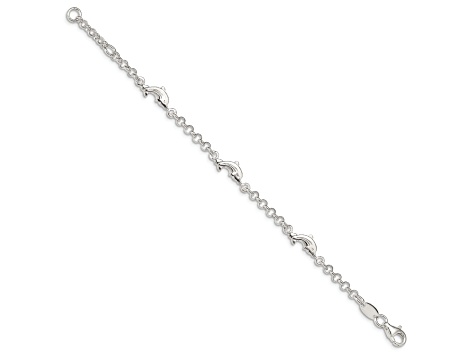 Sterling Silver Polished Dolphins with 0.5-inch Extension Children's Bracelet