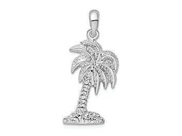 Picture of Rhodium Over Sterling Silver Polished Small Palmetto Tree Pendant