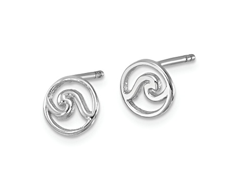 Rhodium Over Sterling Silver Polished Wave Post Earrings
