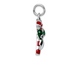 Rhodium Over Sterling Silver Enamel Candy Cane Charm