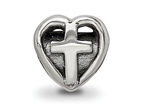 Sterling Silver Heart with Cross Bead