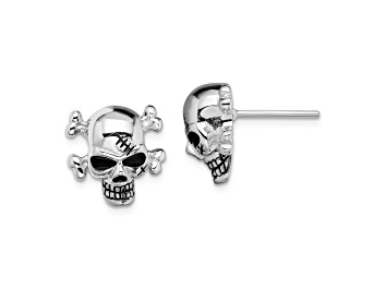 Picture of Rhodium Over Sterling Silver Antiqued Enameled Skull Post Earrings