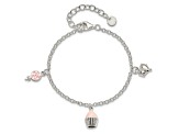 Sterling Silver Enamel Lollipop, Cupcake and Heart with 1.5-inch Extension Children's Bracelet