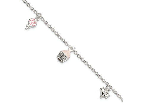 Sterling Silver Children's Lollipop, Cupcake & Heart Bracelet Sterling Silver Children's Lollipop, Cupcake & Heart Bracelet