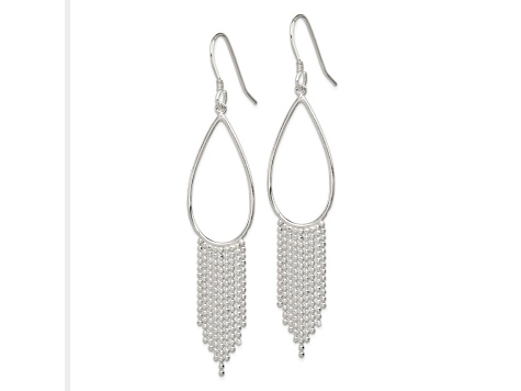 Sterling Silver Polished Teardrop and Beaded Chain Dangle Earrings